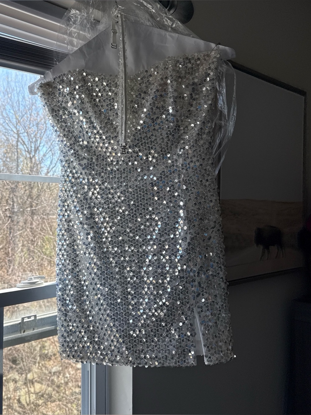 NADINE MERABI Gigi White Sequin Dress